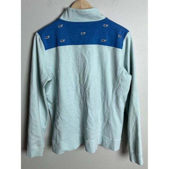 Vineyard Vines 1/4 Zip Pullover Blue W/ Logo Panels Size Large Cotton Women’s - Picture 2 of 4